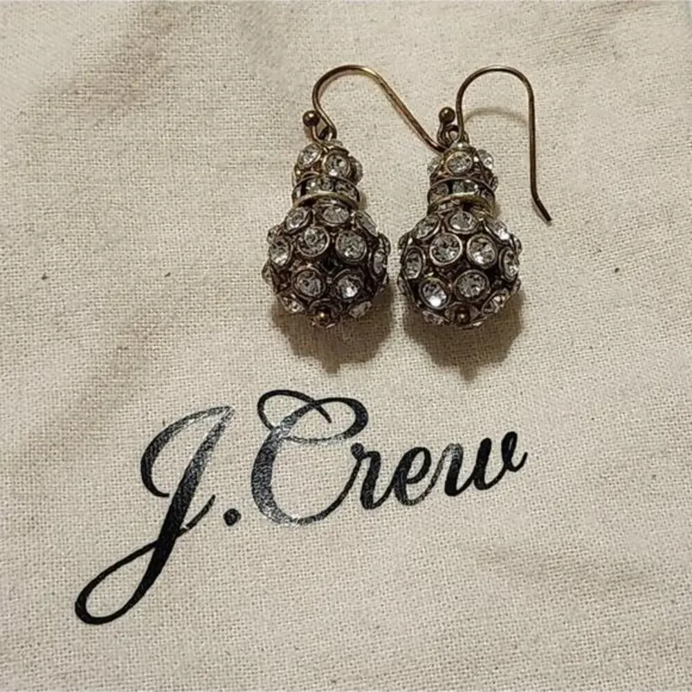 J. Crew pave Rhinestone and antique gold‎ tone dangle French wire earrings